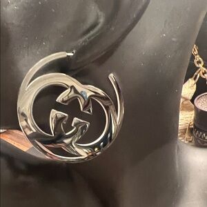 Polished Silver Double G Design Hoop Earring